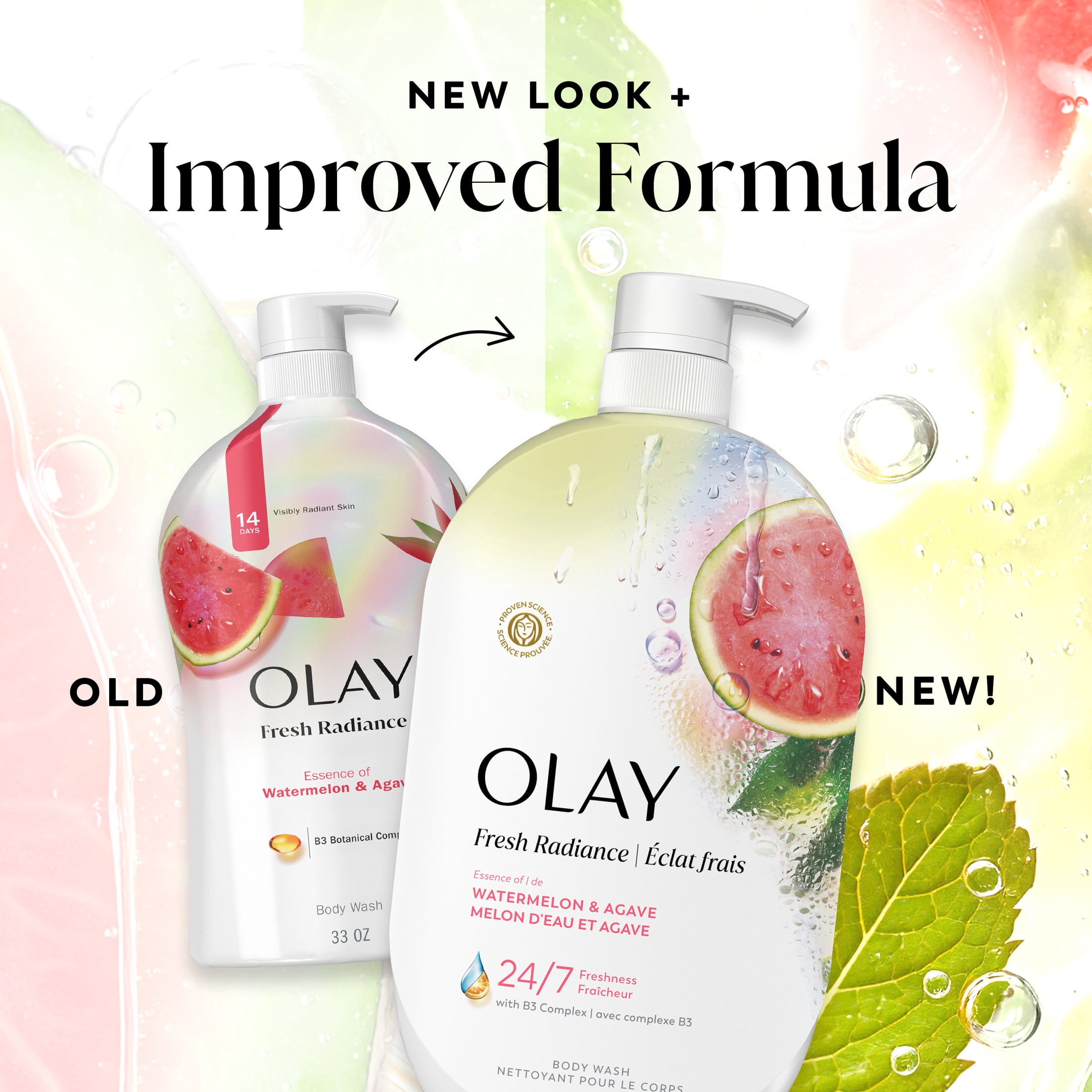 (4 pack) Olay Fresh Radiance Body Wash with Essence of Watermelon and Agave, Vitamin B3 and Antioxidant Blend, 35 fl oz