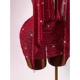 thumbnail image 6 of Red Rhinestone Bodycon Mini Dress With Plunging Halter Neckline And Ruched Skirt For Women, 6 of 7