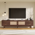 thumbnail image 3 of Euroco 70 inch Modern TV Stand with Rattan Doors for TVs up to 80", Media Console with Storage Space, 4 Drawers & Cable Holes, Entertainment Center for Living Room, 3 of 23