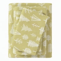 Great Bay Home Lodge Flannel Sheet Set - 100% Turkish Cotton - Double Brushed (Twin, Winter Forest - Sage/Red)