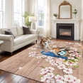 thumbnail image 2 of Birds Floral Area Rugs 8'x10', Washable Small Throw Rugs for Living Room Patio, Farmhouse Pink Flower Leaf Wood Grain Brown Indoor Outdoor Rug Non-Slip Low Pile Carpet Runner Reversible Floor Mats, 2 of 8