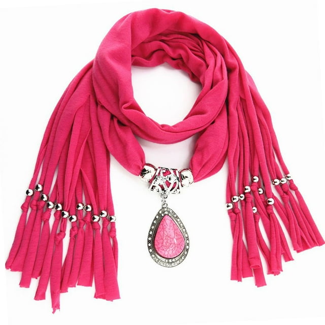 Pendentif Long en Résine pour Femme avec Strass Châle et Foulard Collier