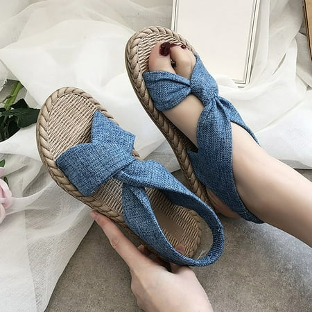 

eczipvz Walking Shoes Women Women s Rhinestones Bohemian Elastic Ankle Strap Beach Dressy Summer Flat Sandals Blue