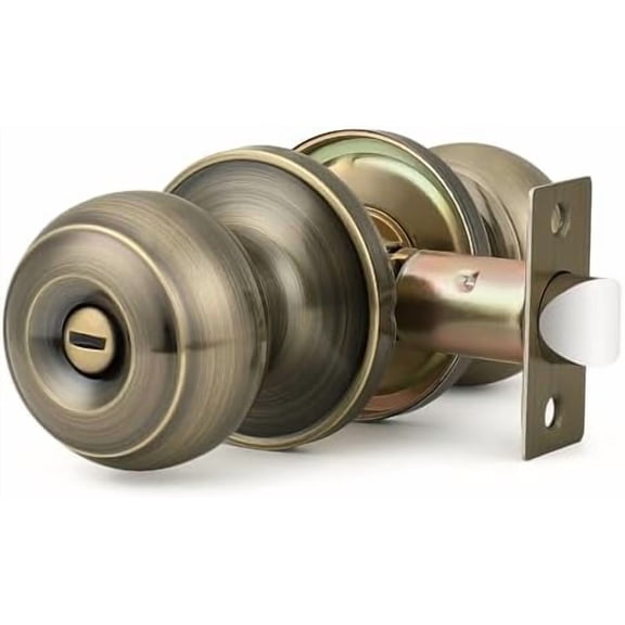 1 Pack Privacy Door Knobs Lock Interior Bedroom Bathroom Doorknobs Antique Brass Round Ball Keyless Lockset
