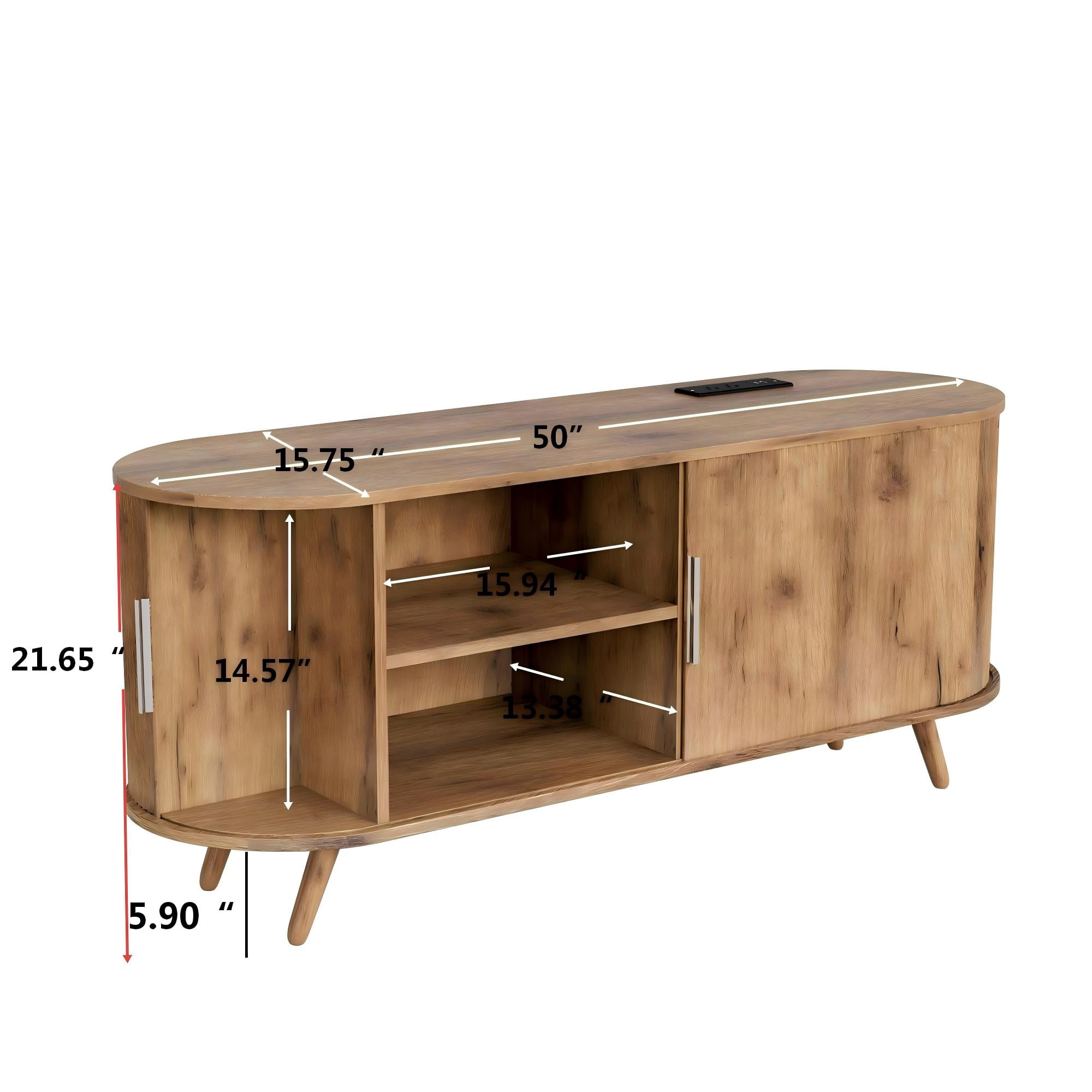 50 inch TV Stand with Power Outlet, Fluted Entertainment Center for TVs Up to 55 inch, Modern TV Console with Large Storage & Sliding Doors, Media Console for Living Room/Bedroom, Nature Oak