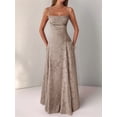 thumbnail image 5 of Women'S Maxi Dress Jacquard Formal Evening Gown Elegant Wedding Guest Party Dress Khaki M, 5 of 7