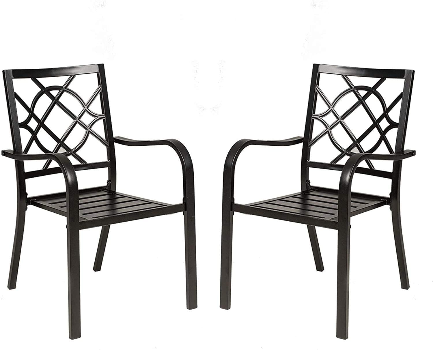 SOLAURA Patio Dining Chairs Outdoor Stackable Wrought Iron Chairs Set of 2 - Black