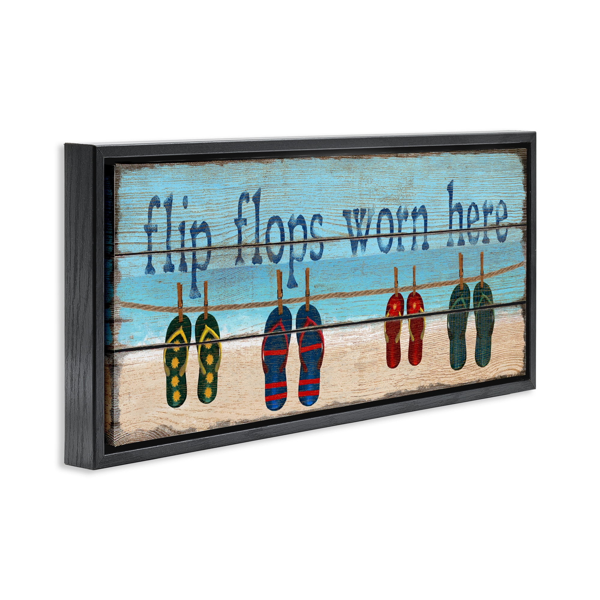 Stupell Industries Flip Flops Worn Here Black Framed Floater Canvas Wall Art, design by Gail Fraser