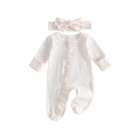RUINIXCW Baby Girl Fall Outfits Long Sleeve Dots Print Jumpsuit with Headband