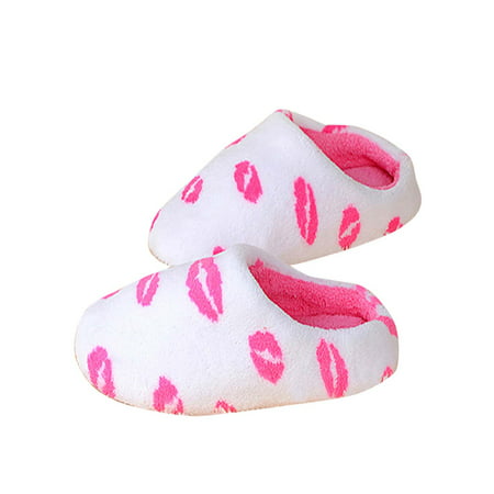 Outgeek Trendy Fluffy Lips Pattern Comfy House Slippers Winter Warm Casual Shoes Sandals for Women