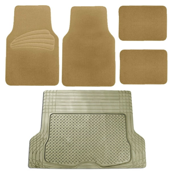 FH Group, Carpet Floor Mats with Beige Rubber Cargo Trunk Liner Mat for
