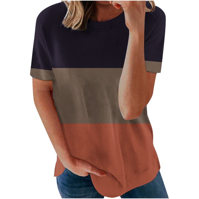 Hauts pour Femmes Mode Confortable Décontracté Col Rond Manches Courtes Imprimé Blouse