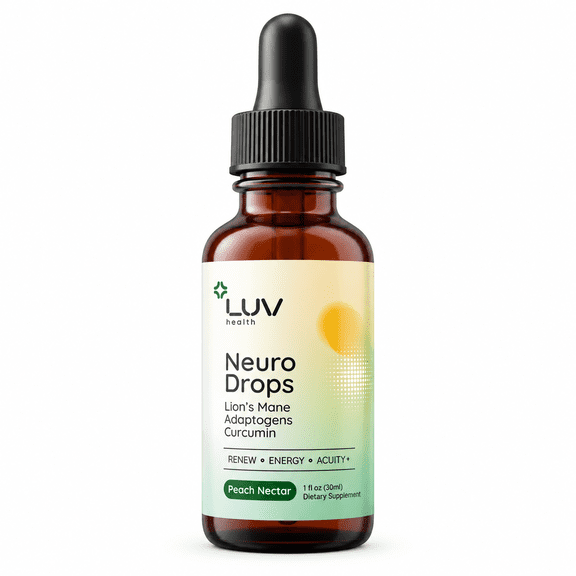 LUV Health Neuro Drops Organic Mushroom & Turmeric Supplement, 30 mL