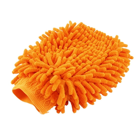 REGALWOVEN Car Auto Cleaning Tool 2 Sides Orange Microfiber Chenille Mitt Glove 21cm x 18cm