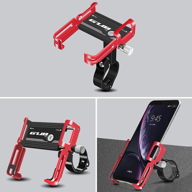 Bicicleta 2 uds soporte para teléfono móvil para bicicleta Clip para manillar GUB P10 (negro rojo)