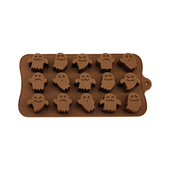 Halloween Ghost Silicone Mold for Chocolate, Candy, Ice Cubes, Baking, Non-Stick Flexible Tray, 15 Cavities, Food Grade, Brown