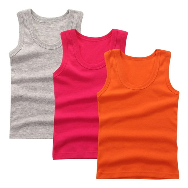 Bwiyojiz Mode 3 Pcs Tailles 90-160 Coton Couche Intérieure Enfants T-shirt d'Été Base Chemise Col Rond Camisoles, Rouge