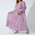 thumbnail image 2 of Robe Maxi à Manches Courtes Bouffantes Col en V Été Boho Imprimé Floral Smocké Évasé Violet Foncé TTG, 2 of 8