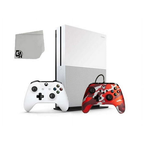 Pre-Owned Microsoft 234-00051 Xbox One S White 1TB Gaming Console with Metallic Red Camo Controller Included BOLT AXTION Bundle