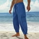 thumbnail image 1 of Pantalones largos para hombre, de color liso, holgados, informales, con bolsillos grandes, de lino, cintura elástica y cordón ajustable, de poliéster., 1 of 7