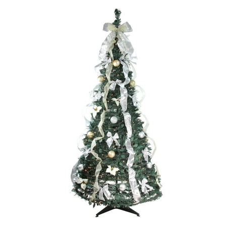 Northlight 6' Prelit Artificial Christmas Tree Silver and Gold Decorated Pop Up - Clear