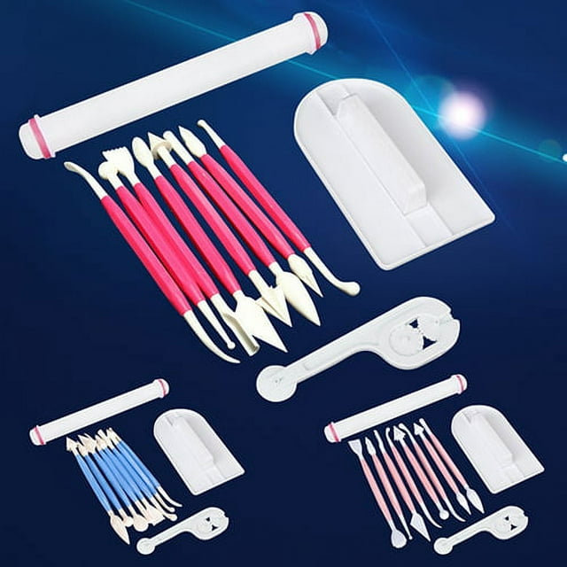 11 Pcs Sugarcraft Fondant Smoother Cutter Embosser Baking Rolling Tool Kit Set