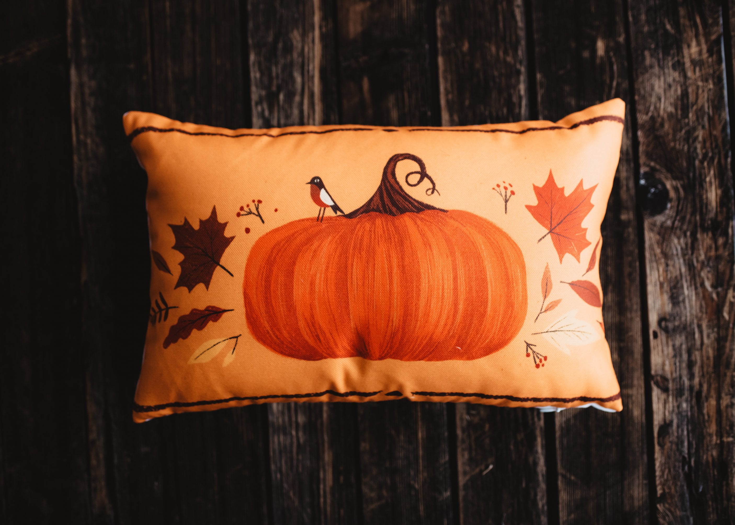 Primitive Dark Fall Pumpkin Lumbar Pillow Cover 18x12 Thanksgiving