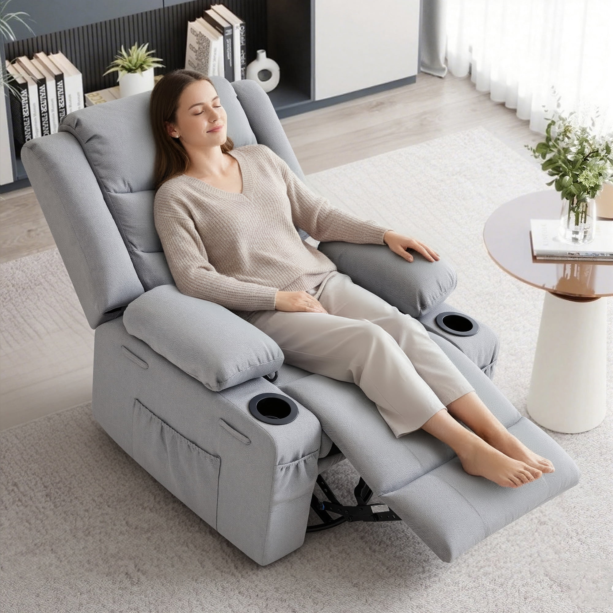 GAOHAPY Rocker Recliner Chair,360° Swivel Recliner Chair for Adults,Oversized Single Sofa Seat with Cup Holders,Recliner Single Sofa with Side Pocket(Grey)