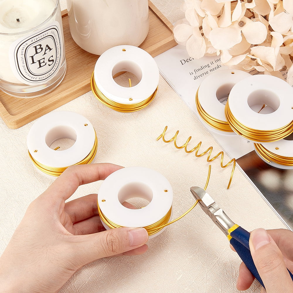 1Set Round Aluminum Wire with Iron Side Cutting Pliers Gold 15 Gauge 1.5mm 10m/roll 6 rolls
