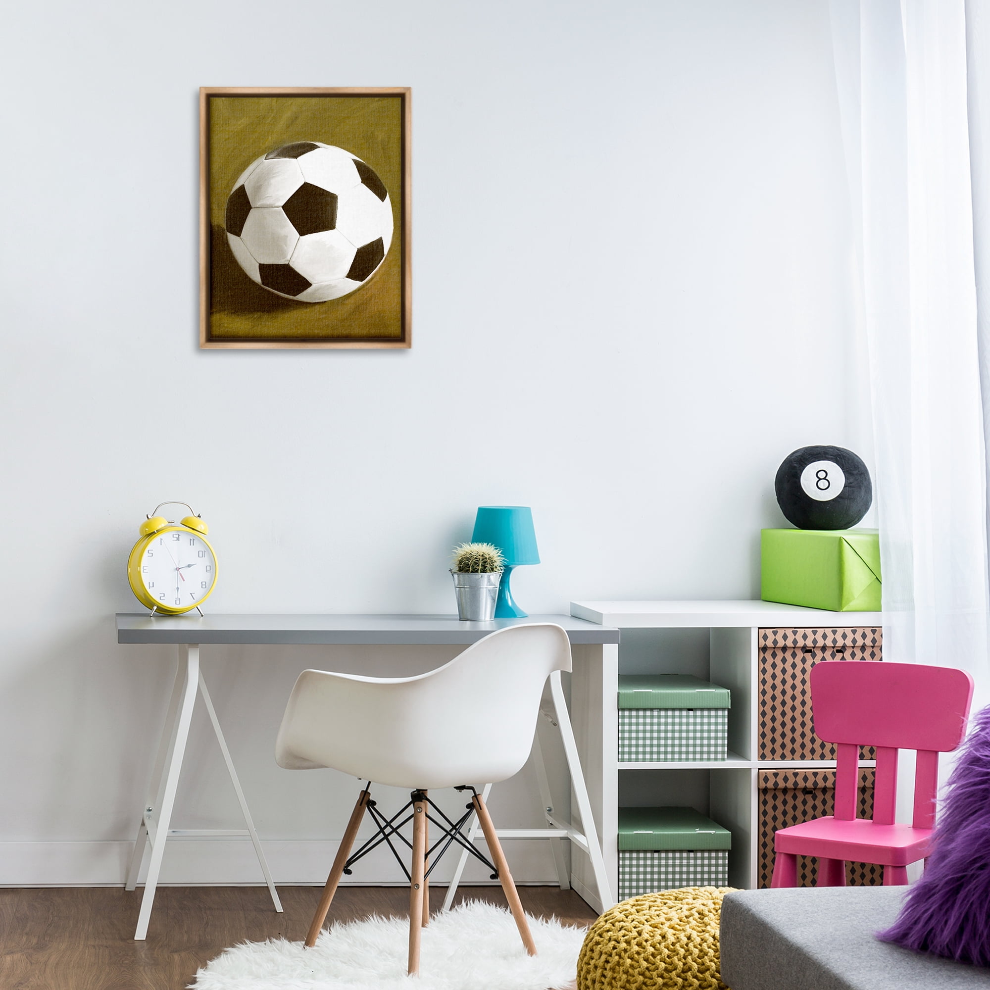 Stupell Industries Traditional Soccer Ball Sports Painting Brown Floater Framed Canvas Art Print Wall Art, 17 x 21