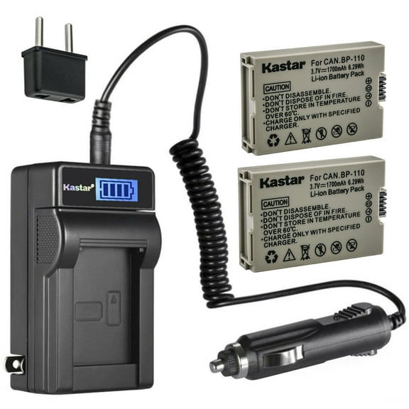 Kastar 2-Pack BP-110 Fully Decoded Battery and LCD AC Charger Compatible with Canon VIXIA HF R20 HFR20, VIXIA HF R20 Red, VIXIA HF R20 Silver, VIXIA HF R200 HFR200, VIXIA HF R21 HFR21 Camera