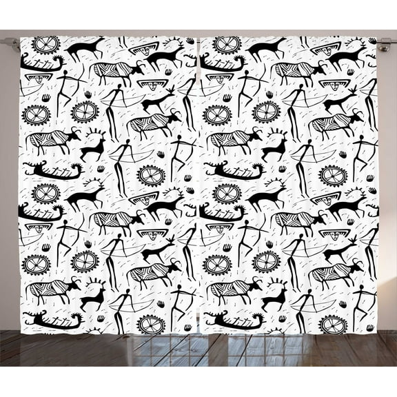 Ambesonne Tribal Curtains 2 Panel Set, Pattern Animal, 108" x 96", Black and White