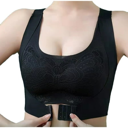 

HAPIMO Everyday Bras for Women Seamless Ice Silk Camisole Stretch Underwear Comfort Daily Brassiere Lace Wrapped Chest Lingerie Gathered Wire Free Sales Black XXXL