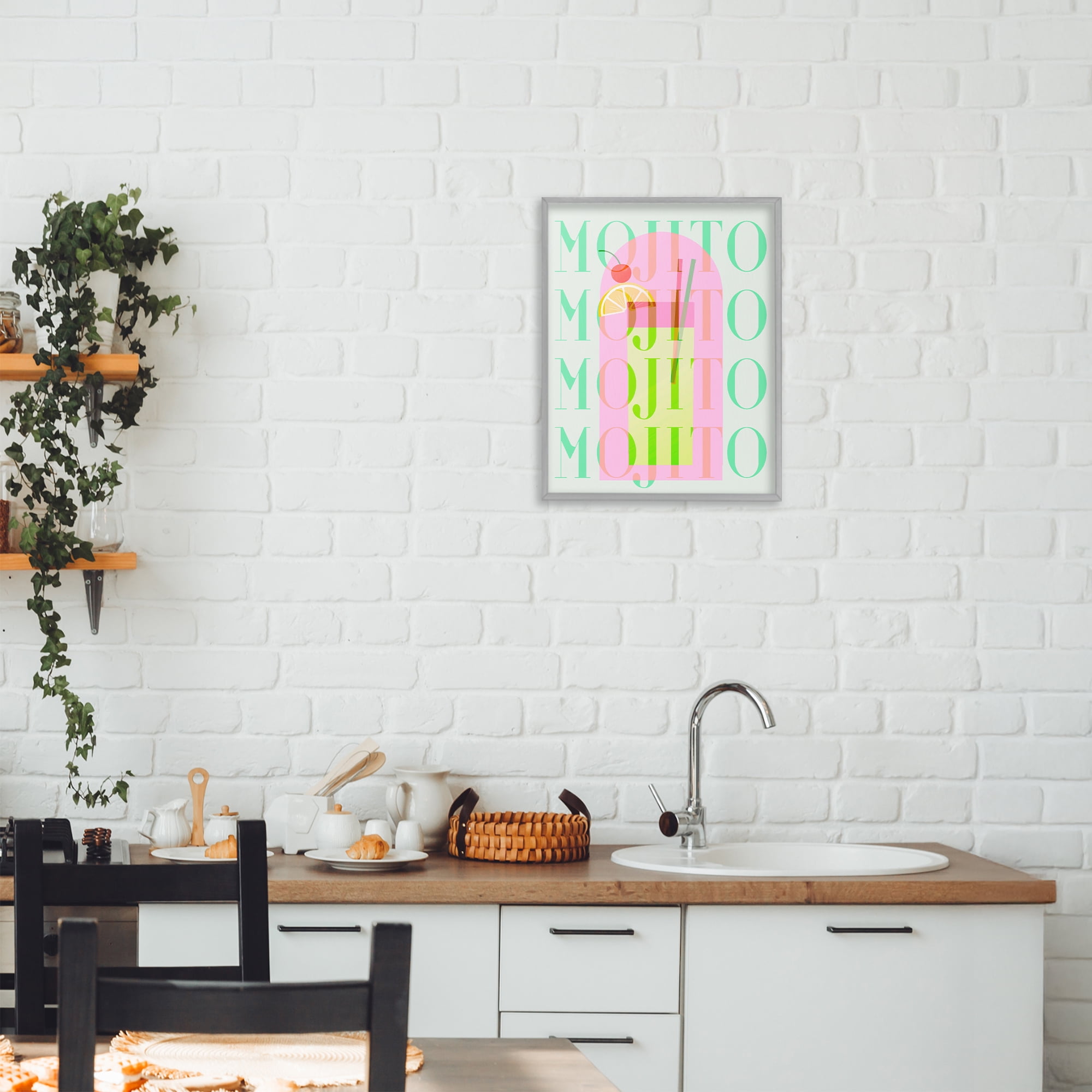 Retro Pastel Mojito Gray Framed Giclee Art, design by Lil' Rue