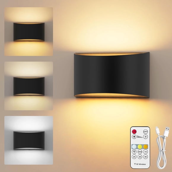 Lámpara de Pared Recargable Inalámbrica, Lampara de Pared Interior Moderna con Control Remoto, 4000mAh, 3 Colores Regulable, Luces de Noche Magnéticas para Recamara,Oficina Sala y Pasillo