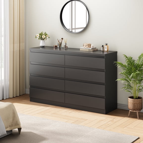 Vipuse Modern Black 8 Drawer Dresser for Bedroom, Simply Chest of Drawers, Wood Storage Dresser with Deep Drawers for Living Room Hallway Entryway, Black