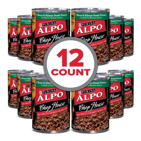 12 Pack) Purina ALPO Wet Dog Food, Chop House T-Bone & Ribeye Steak  Flavors, 13.2 oz. Cans - Walmart.com