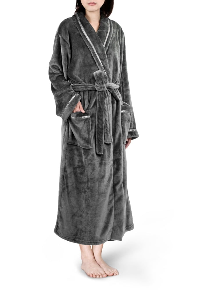 PAVILIA Plush Robe For Women, Grey Fluffy Soft Bathrobe, Lightweight