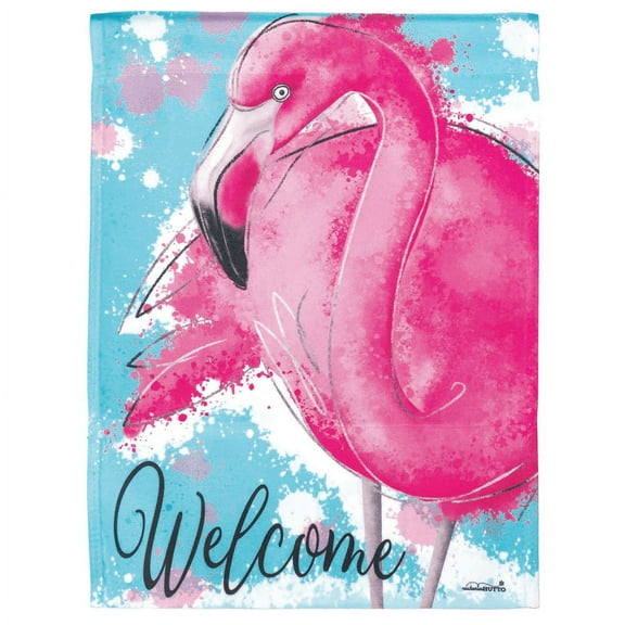 Welcome Bright Pink Flamingo 13 x 19 Small Polyester Outdoor Hanging Garden Flag