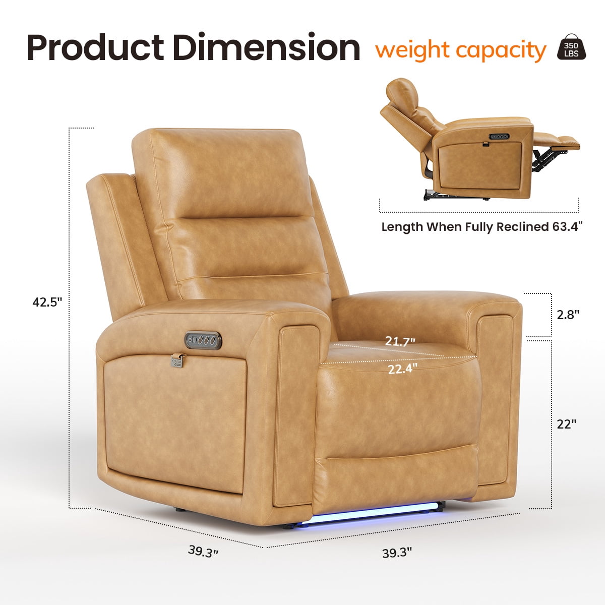 COLAMY Electric Power Recliner Chair with Triple Motor, Adjustable Power Headrest and Lumbar Support, Heavy Duty Home Theater Seating with LED, USB Type-C Ports, Storage, Light Brown