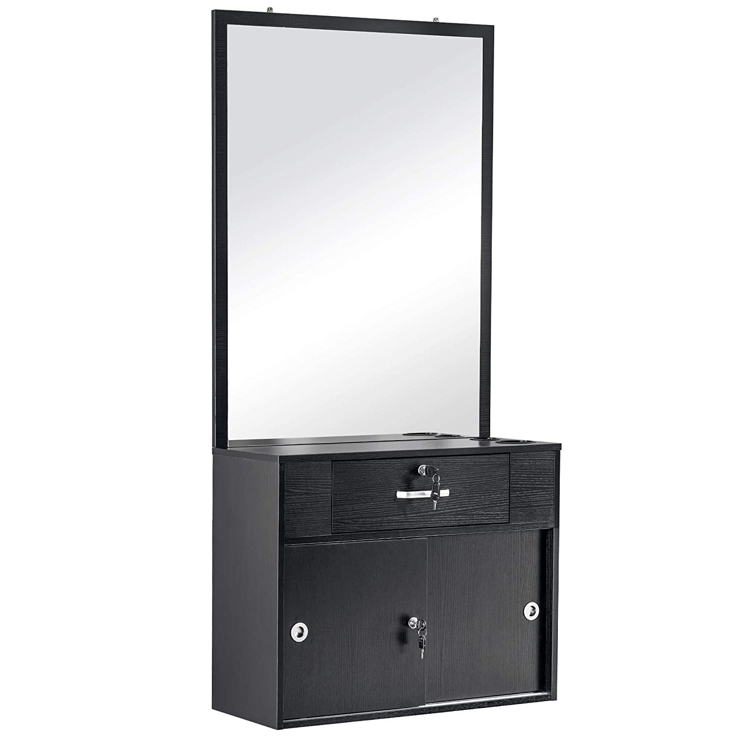 BarberPub Wall Mount Barber Salon Station with Vanity Mirror Makeup