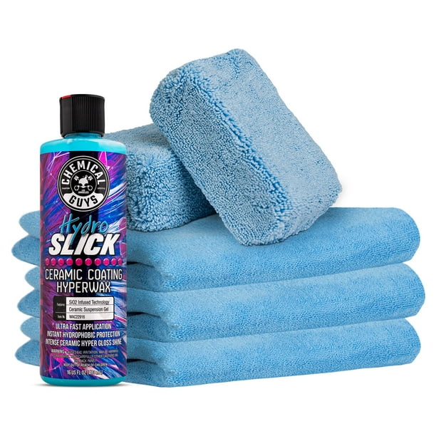 Chemical Guys HOL229 Ultimate Ceramic Coating Kit - HydroSlick HyperWax SiO2 Gel (16 fl oz) for Long-Lasting Shine & Protection, with 2 Premium Microfiber Applicators & 3 Workhorse Towels, (6 Items)