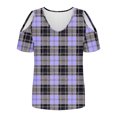 thumbnail image 4 of USSUMA Festive Fashion Womens Tops Short Sleeve V Neck Plaid Checkered Loose Tunic Pullover Shirt Tops Off Shoulder T-Shirt Loose Flowy Modern Fit Womens Clothes for Street Purple S, 4 of 7