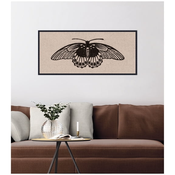 Kate and Laurel Framed Canvas Wall Art Print Vlinder 1901 05 04 Julie de Graag on Neutral Linen Panel by Nostalgia Prints, 40 x 18 Sylvie Beaded Black Frame, Vintage, Animal Art for Wall Decor