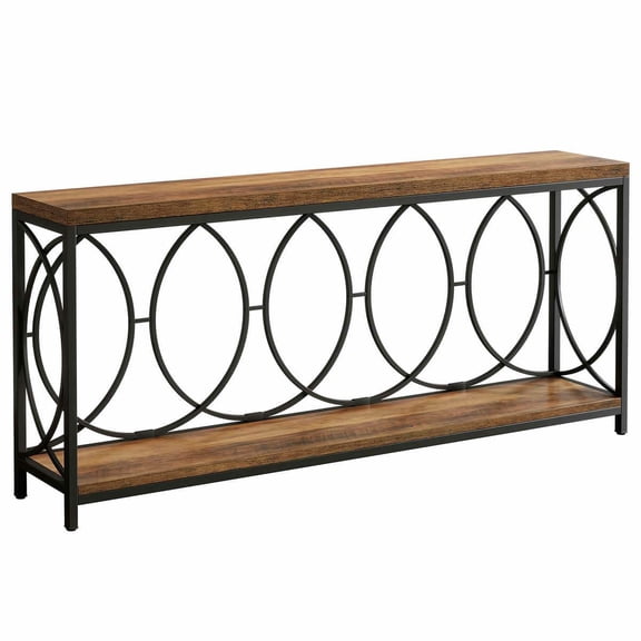 Spaco Industrial Wood and Metal Console Table, Entryway Storage Display Unit with Open Lower Shelf for Indoor, Brown