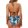 thumbnail image 6 of chaqlin Women's Halter Neck Two Piece Bikini Set - Blue Hibiscus Floral Stripe Design, Tie Side, Quick Dry Swimwear for Beach Vacation & Pool Party, 6 of 9