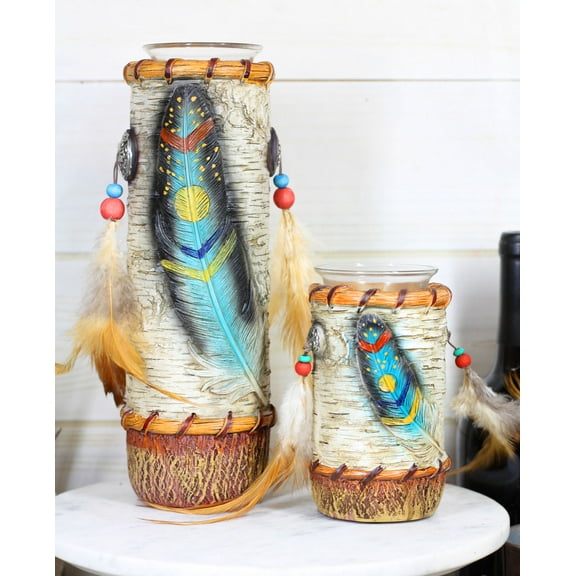 Southwestern Dreamcatcher Turquoise Feather Tea Light Votive Candle Holders Set