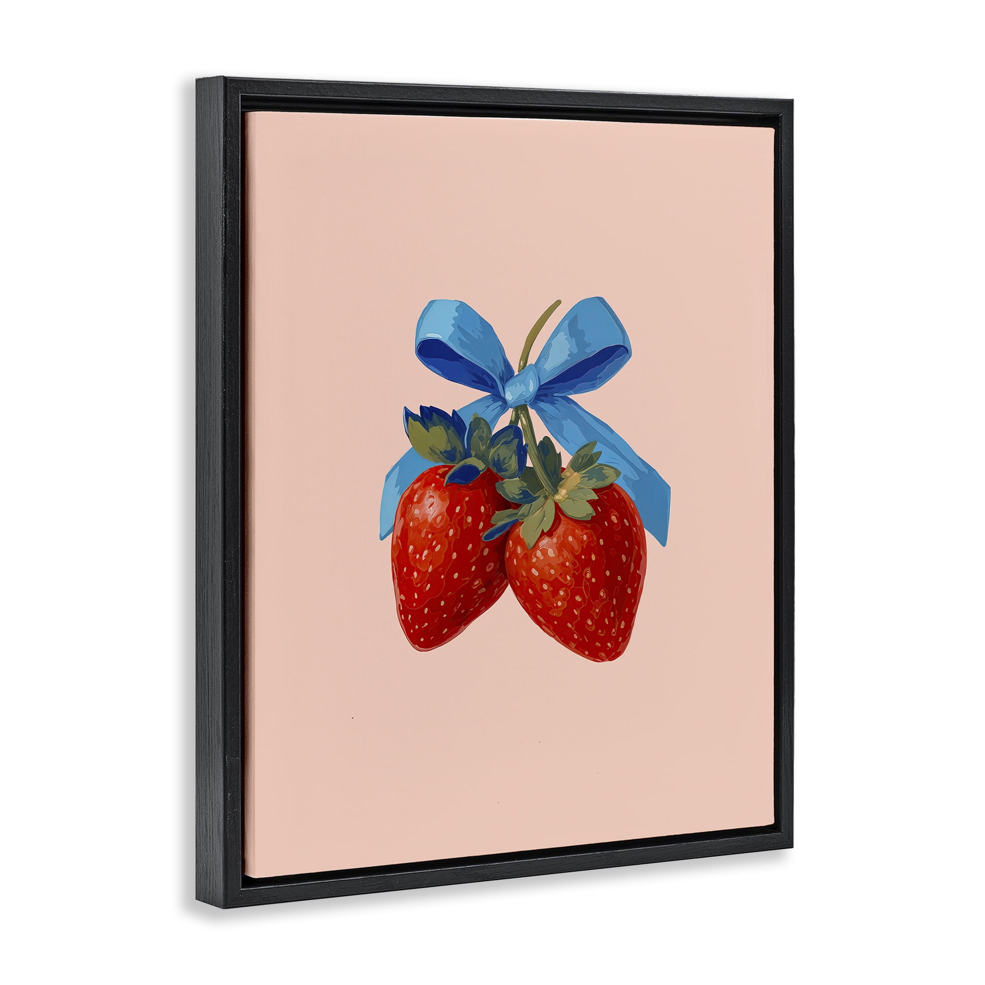 Stupell Industries Strawberry Pair with Blue Bow Black Framed Floater Canvas Wall Art, design by Imagine It Images
