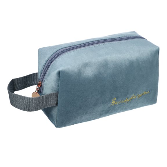 Unique Bargains 1 Pc Women Portable Travel Cosmetic Bag for Vacation Outdoor Activities Blue Flannel