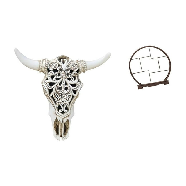 Escultura de pared de calavera,Estatua de resina con cabeza de vaca para decoración de pared y hogar,Expositor de artesanías,Expositor de madera para objetos de colección artísticos,Estante
